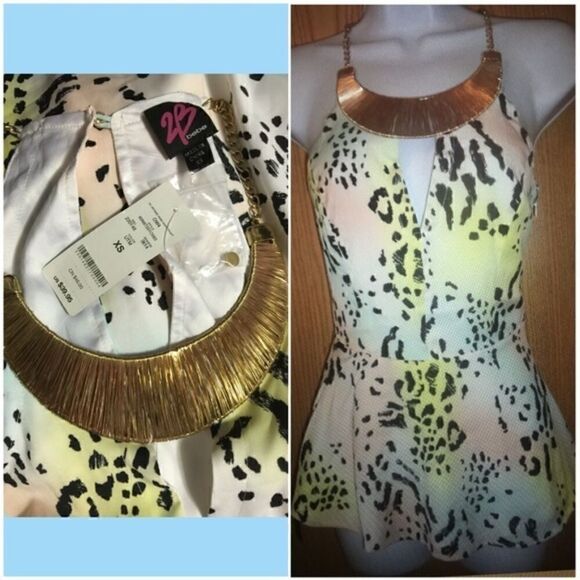 2B BEBE Animal print with Gold accent necklace top - Picture 3 of 4